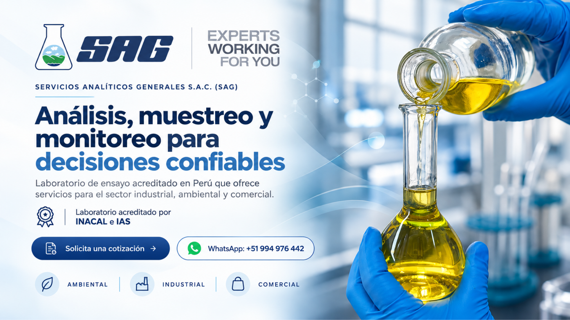 SAG Perú: análisis, muestreo y monitoreo. Laboratorio acreditado por INACAL e IAS.