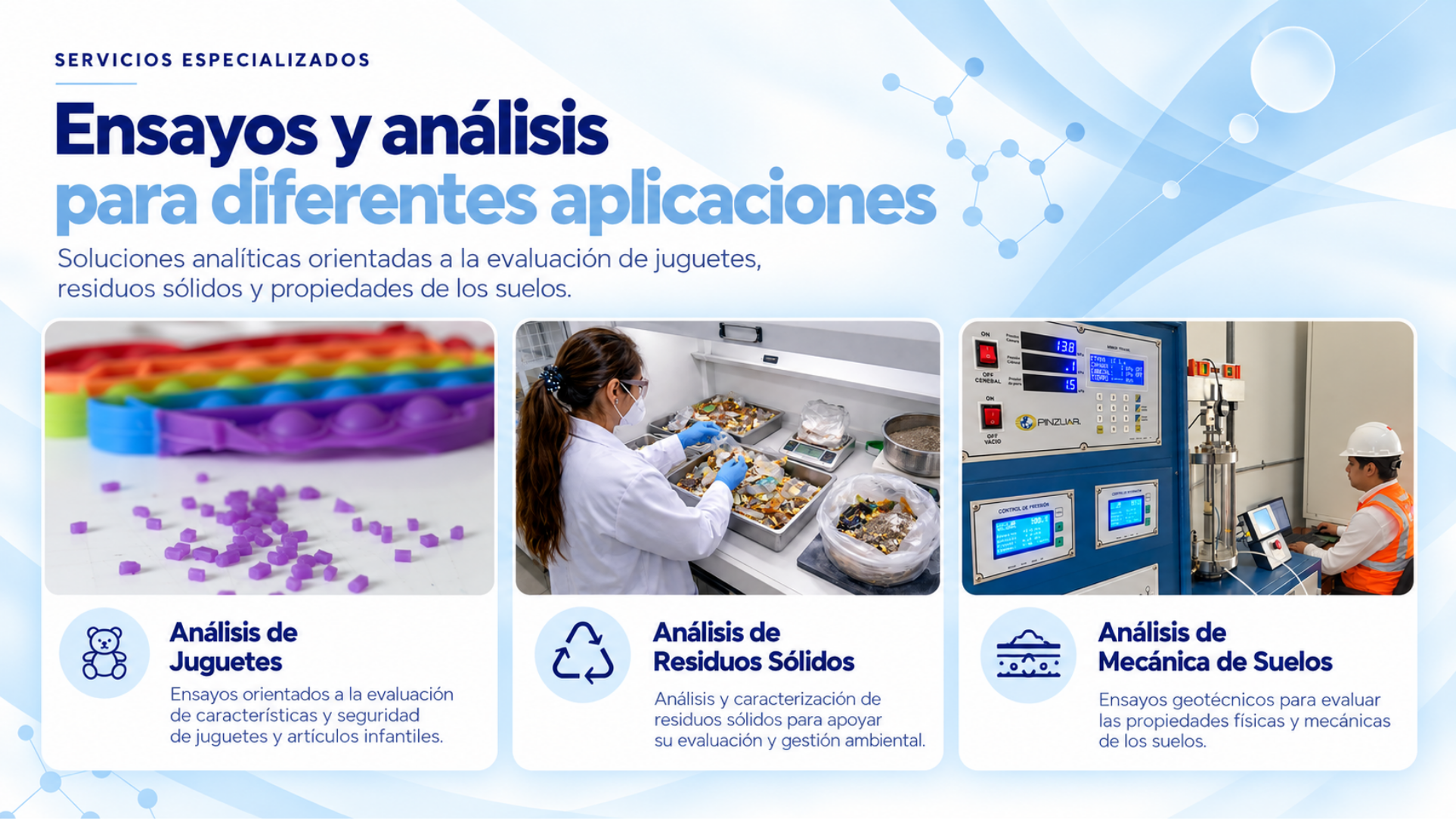 Ensayos y análisis para diferentes aplicaciones