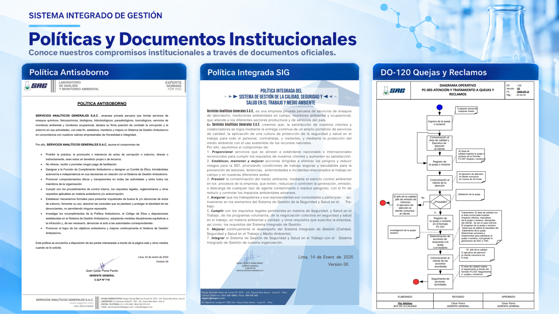 Políticas y documentos institucionales de SAG Perú, vista informativa sin enlaces a PDF